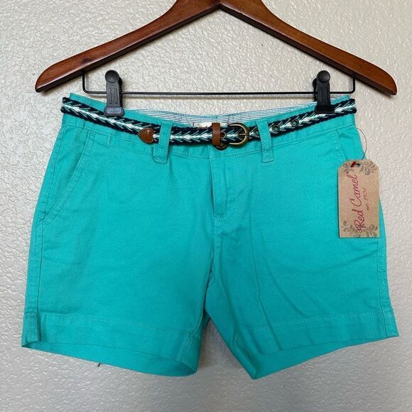 Red Camel Turquoise Teal Blue Belted Shorts 3 - Picture 2 of 4
